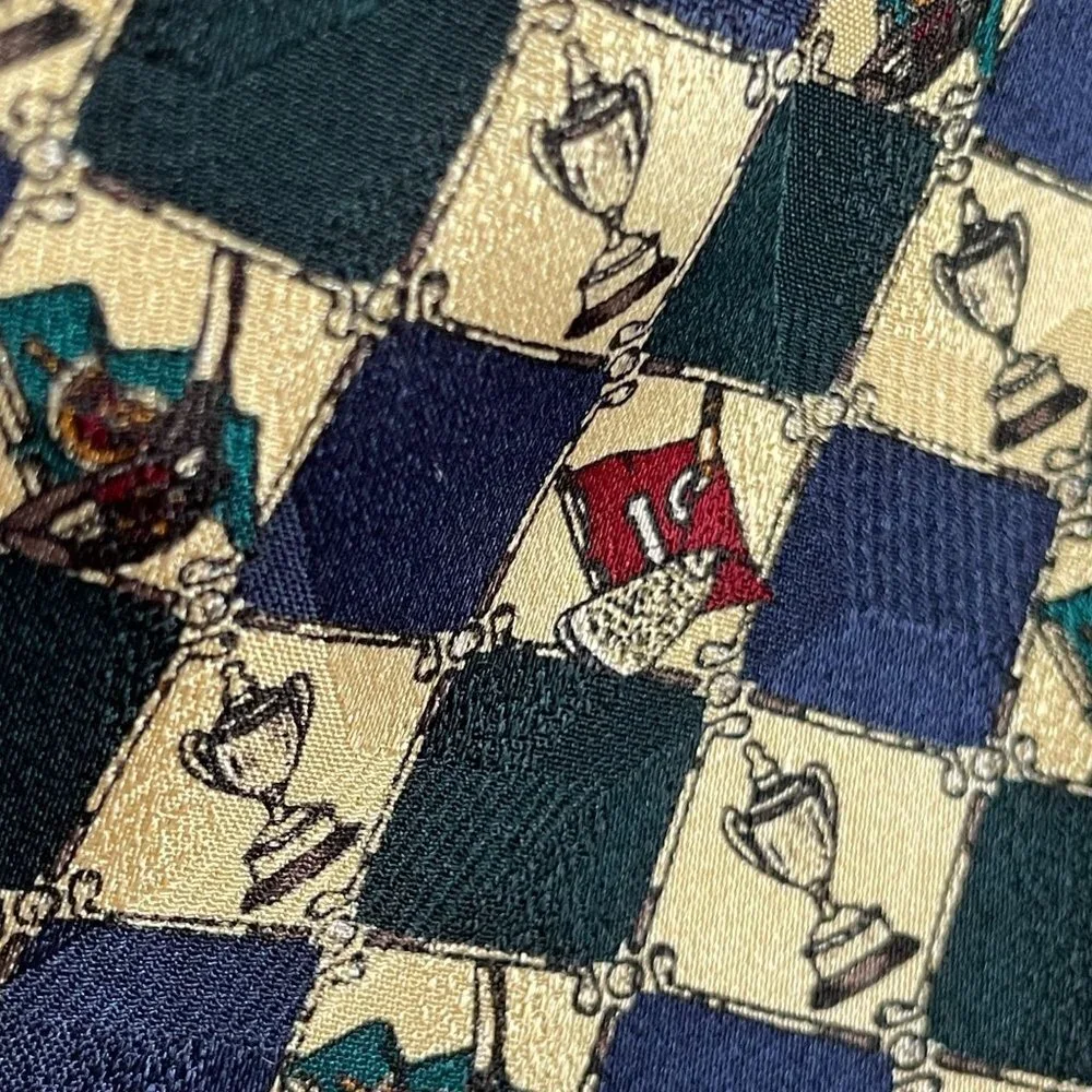 Cromley & Finch London GOLF CLUB TROPHY Necktie Silk Burgundy Navy Green Vintage